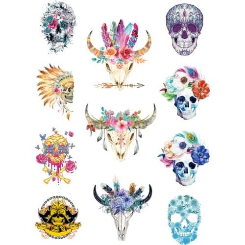 Thermo-sticker on clothes Flowers feather Sheep skull iron on patches DIY thermal transfer stickers Applique for clothes