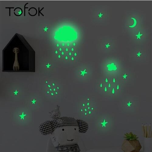 Tofok DIY Luminous Clouds Raindrop Sticker Moon Stars Fluorescent Ceiling Wall Baby Kids Room Window Glowing Decorative Sticker