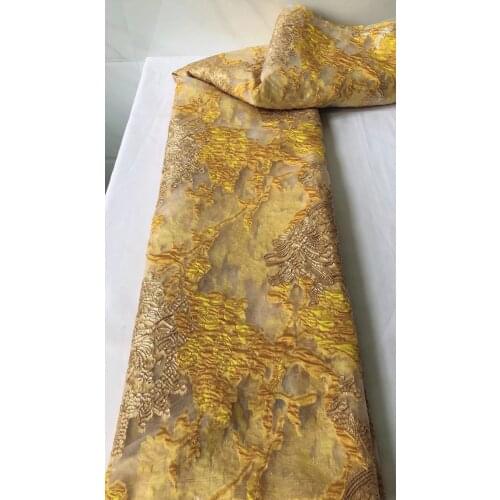 5yards/pc ) Hottest selling African brocade tulle lace fabric gold jacquard French net lace fabric for party uniform FHS004