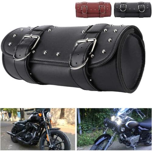 Universal Motorcycle Front Fork Handlebar Bag Saddlebag PU Leather Motorbike Roll Luggage Tool Bag Motor Replacement