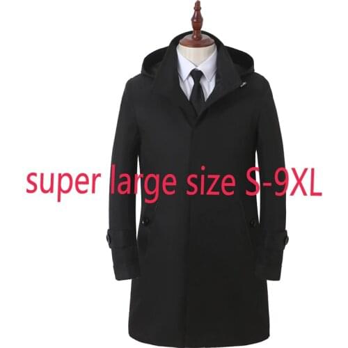 New Super Large Men Comfortable Fashion Casual Hooded Detachable Windbreaker Coat Covered Button Thick Long Plus Size S-8XL 9XL