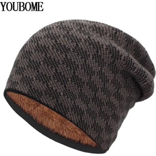 YOUBOME Knitted Hat Women Skullies Beanies Winter Hats For Men Mask Wool Plaid Gorros Bonnet Warm Soft Thick Male Beanie Hat Cap