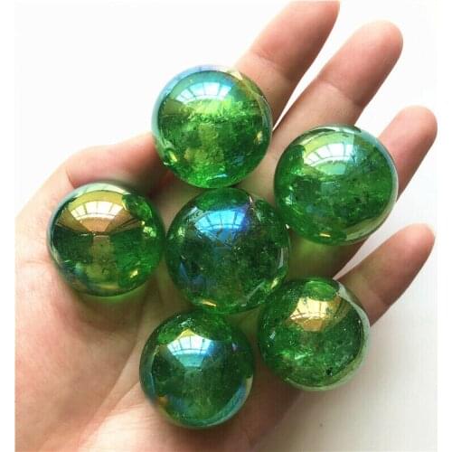 29-31mm Electroplated Green Titanium Aura White Quartz Crystal Balls Crystal Sphere Ball Decor 1PC Natural Quartz Crystals