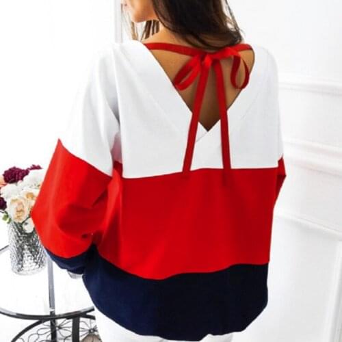 Bella Philosophy Spring O-Neck Long Sleeve loose Pullovers back V collar Warm Blouse Women Knitted Sweatshirts femme tops
