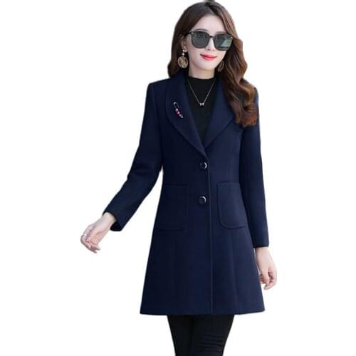 2021 New Autumn Winter Women Woolen Coat Fashion Vintage Female Overcoat Mid-length Wool Blend Outerwear Female Casual Wool Coat