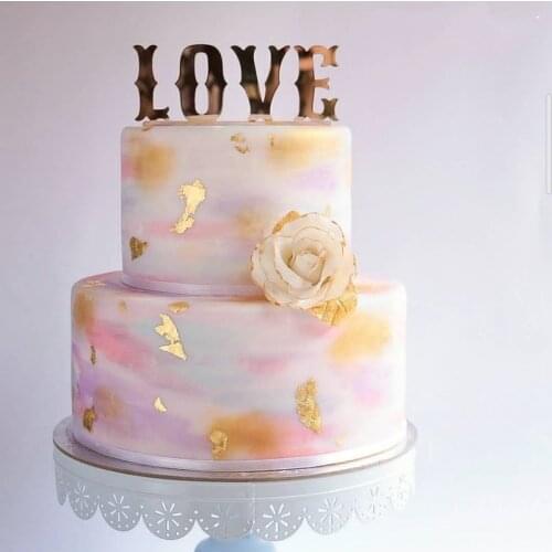 Gold Love Wedding Acrylic Cake Topper Rose Gold Valentines Day Cake Toppers for Wedding Valentines Day Party Cake Decoration