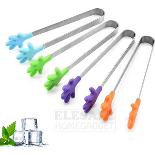 1pcs Mini Food Tongs Stainless Steel Silicone Ice Sugar Fruit Biscuit Tongs Salad BBQ Food Clips Kitchen Utensil Gadgets