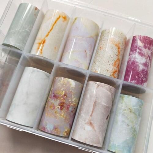 10Roll/Pack Marble Nail Foil Stickers Girls Nail Art Transfer Sticker Water Slide Adhesive Paper Wraps Nail Art Stickers Decor