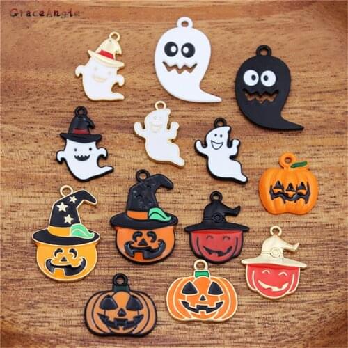 10pcs/pack DIY Enamel Charms Funny Party Halloween ghost pumpkin head hanging alloy dripping earrings pendant pendant accessory