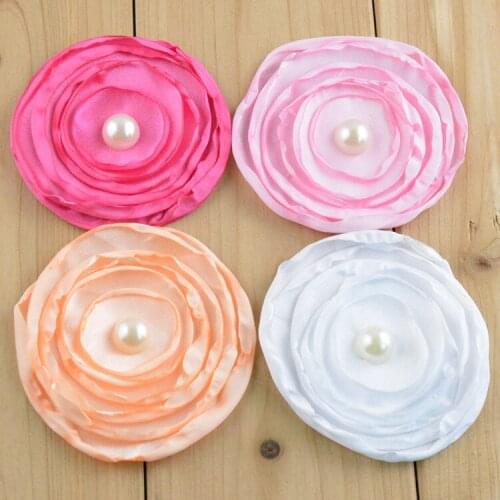20pcs/lot Trial Order New Fashion 3" Curly Chiffon Multilayers Pearl Flowers Hair flower for girl headband 15Colors FH15