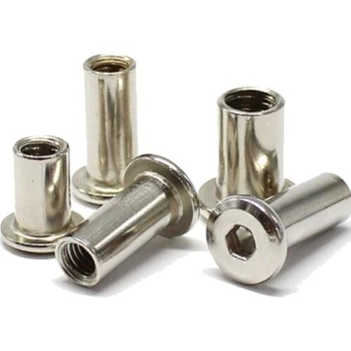 31pcs M3 Splint Nuts Chamfered Hexagon Socket Furniture Butt Joint T-Nut 4mm Outer Diameter 6mm-20mm Length Nickel-Plating Iron