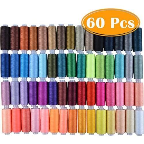 60 Assorted Color Polyester Sewing Thread Spools 250 Yards Each Sewing Kit All Purpose Polyester Thread for Hand