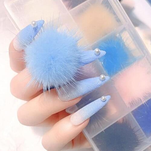 80% Hot Sale 10/24Pcs Detachable Nail Fur Ball Fluffy Plush Magnetic Puffy Nail Pom DIY Decoration for Manicure