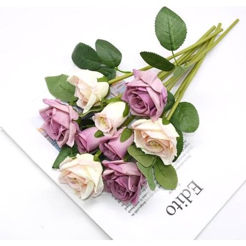 9pcs/set 4cm 7cm Silk Rose Flower Bouquet Real Touch Fake Flowers for Wedding Decoration Bridal Hold Home Garden Supplie
