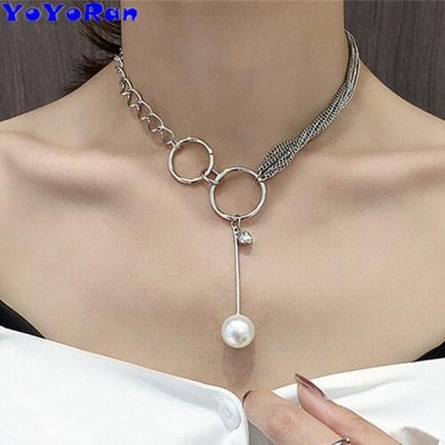 New arrival tassel silver chain pearl pendant necklaces for woman short choker asymmetric individuality Female necklace jewelry