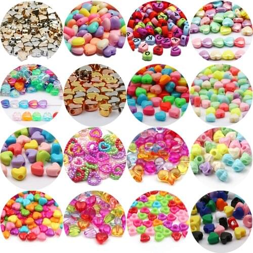 Various Size Heart-shaped Acrylic Beads Mixed Love Heart Loose Spacer Beads For Jewelry Making Handmade Diy Bracelet Necklace