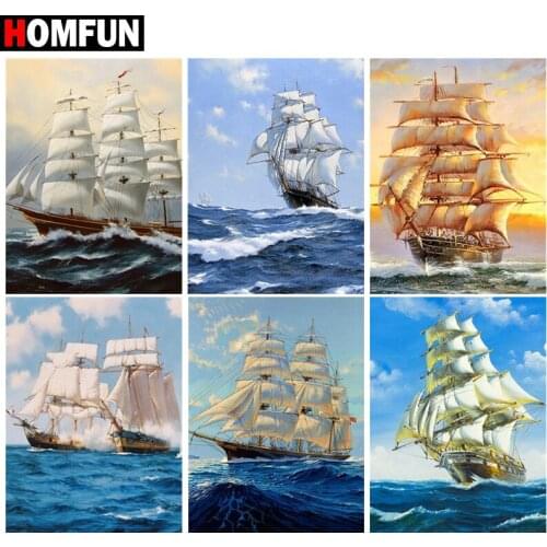 HOMFUN DIY Diamond Painting "Sailing landscape" Full Drill Square Round Diamond Embroidery 5D Cross Stitch Decoration Home