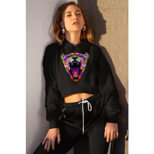 Angemiel Wear Open Mouth Tiger Black Short Hooded Sweatshirt