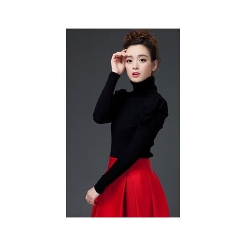 Puff sleeve basic turtleneck sweater female thickening slim pullover knitted basic shirt thermal