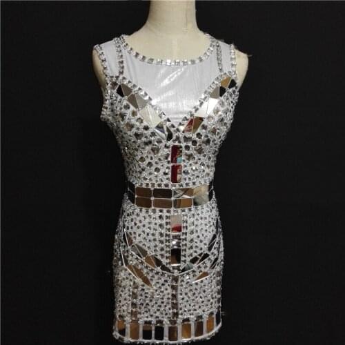 Shining Hand-Stitched Full Rhinestone Short Dress Evening Party Prom Sequins Dresses Singer Birthday Celebrate Costomes XS1934