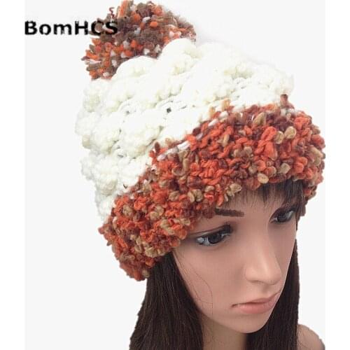 BomHCS Autumn Winter 100% Handmade Knitted Hat Women Lovely Warm Cap Beanie