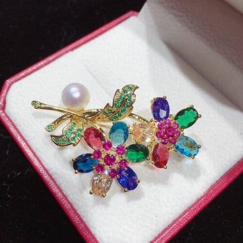 Fine copper, natural fresh water pearl brooch, finished product, colored flower brooch, high grade craft gift