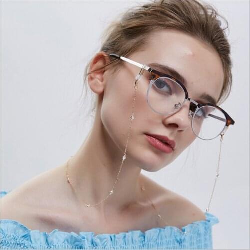 Eyeglasses Chain White Crystal Round Shape Metal Chain Mask Hanging Rope Silicone Loops Women Sunglasses Retainer Strap Holder
