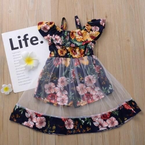 Children Baby Girls Dresses Princess Split Stitching Floral Dress Shoulder Waist Dresses 1-5Y Toddler Girls Dresses