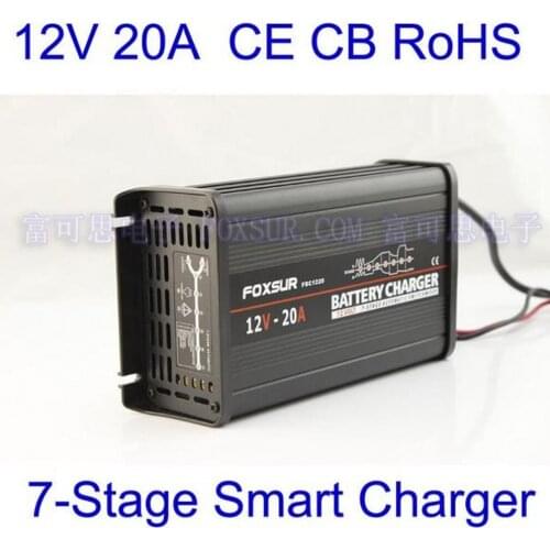 FOXSUR 12V 20A 7-stage smart Lead Acid Battery Charger , Aluminum case Car Battery Charger Input voltage: 180-260V AC, 50Hz