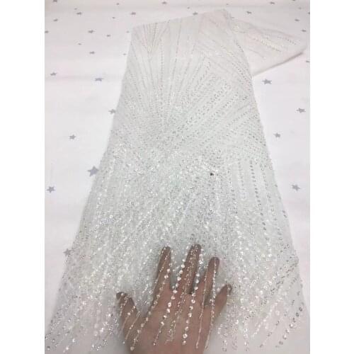 French tulle lace fabrics with beads and sequins tulle lace fabircs SYJ-418882 fashion nigerian laces dress for women 5 yards