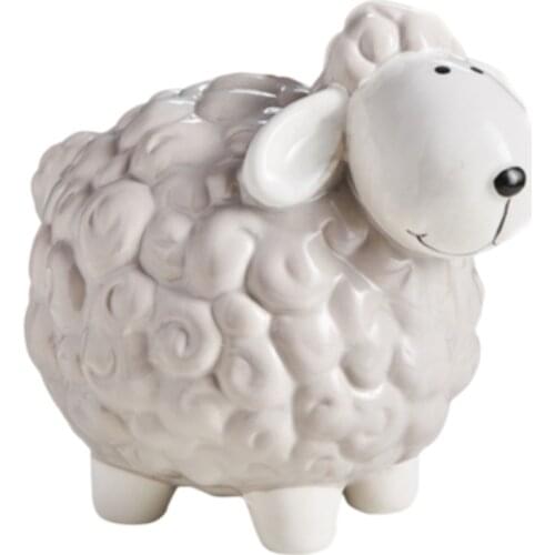Ceramic Sheep Piggy Bank Creative Statue Car Decor Art Crafts Figurine Sculpture Home Office Desktop Decoration Ornament Gift