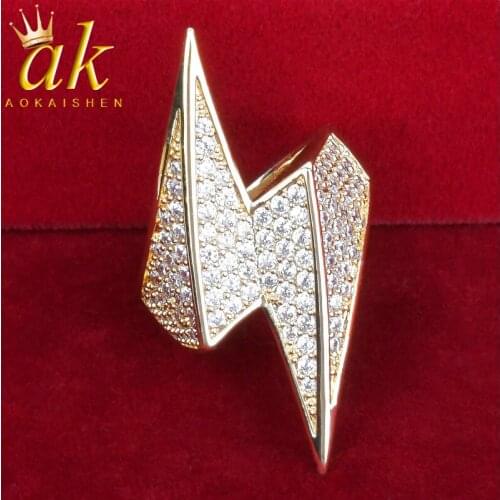 Lightning rings for Women Gold Color Charm Cubic Zirconia Fashion Hip hop RING Rock Jewelry