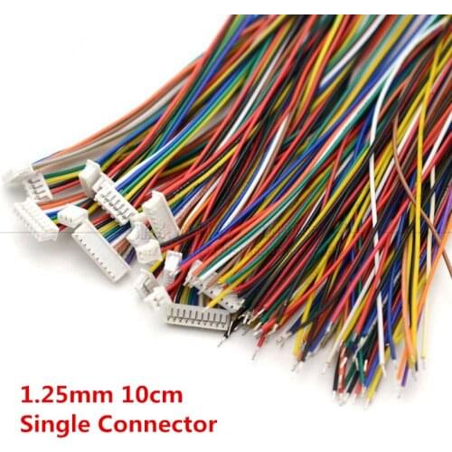 10Pcs Cable Connector 1.25 JST Single Electronic Wire Connectors 2/3/4/5/6/7/8/9/10 Pin 10cm DIY Line 28AWG
