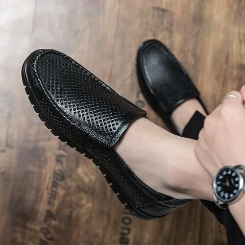Leather Shoes Casual Sneakers Men Shoes Breathable Mesh Summer Loafers Men Driving Comfortable Moccasins Slip on Tooling Shoe