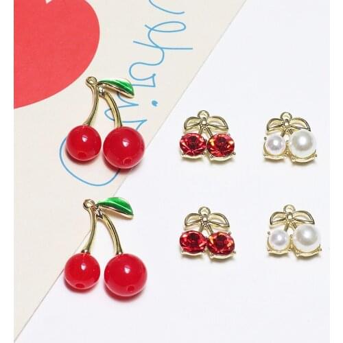 Cherry Metal Fruit Charms Golden Color Earring Charms for Jewelry Making