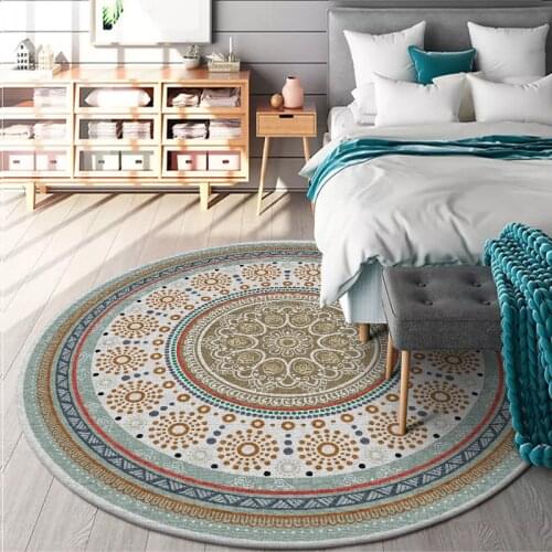 Fashion Simple and Fresh Ethnic Style Yellow-green Circle Round Living Room Bedroom Non-slip Mat Carpet