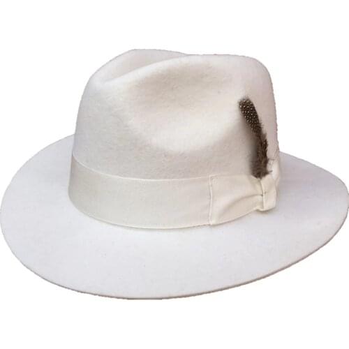 Classic White Men 's Wool Felt Fedora Hat Godfather Hat -American Style