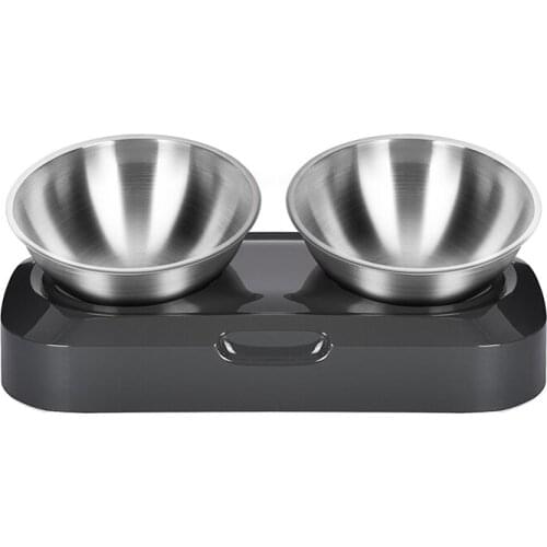 Stainless Steel Tilted Cat Bowl with Stand Single/Double Adjustable Tilted Non Slip Food Water Kitten Pet Feeder LBShipp