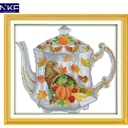 NKF Teapot Cross Stitch Pattern Needlework Painting Cross Stitch Embroidery Cross Craft Cross Stitch for Home Decor