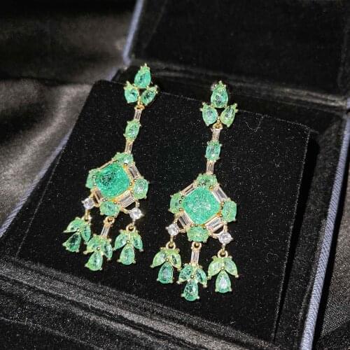 Brand New Vintage Gold Color Earrings for Female Ladies 925 Silver Lake Green Diamond CZ Butterfly Petal Earrings Luxury Jewelry