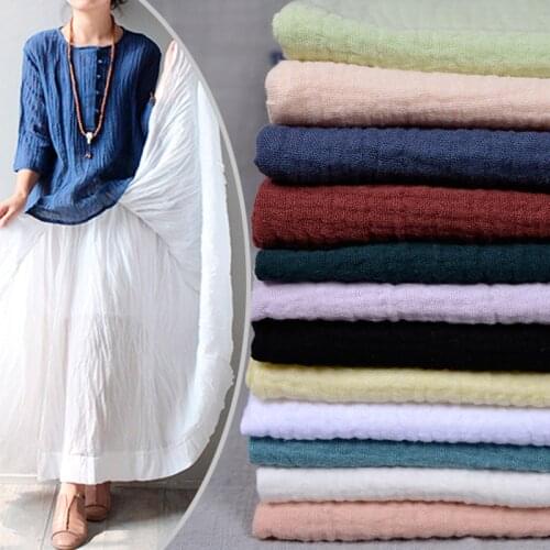 Thickened solid color double-layered cotton linen fabric texture brocade for sewing dress pleated fabric Soft and breathable