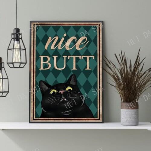 Black Cat Poster - Nice Butt Poster, Funny Cat Nice Butt Print, Vintage Black Cat Bathroom Decor, Funny Cat Bathroom Sign