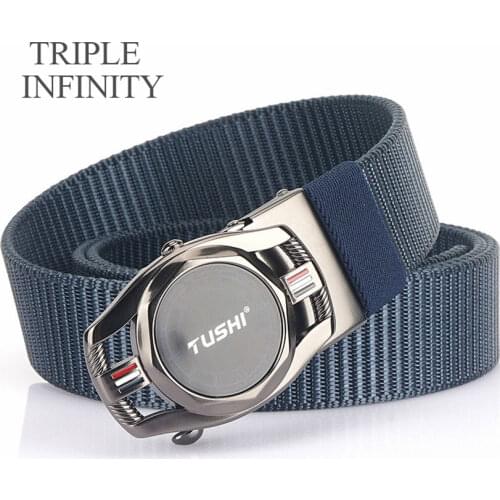 TRIPLE INFINITY New Trend Mens Automatic Buckle Canvas Belt Outdoor Casual Nylon Knit Trousers Belt Sport Tactical Male Belts