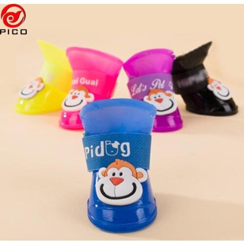 4Pcs/ Lot Dog Rain Boots Cute Waterproof pet Shoes Rubber Silicone puppy shoes Candy Slip cat pets shoes ZL08