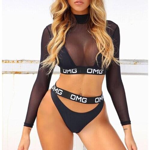 3PCS Sexy Women Bikini Set 2019 New Letter Print Swimwear Female Bathing Suit Beachwear Swimsuit Swimming Costume Biquini