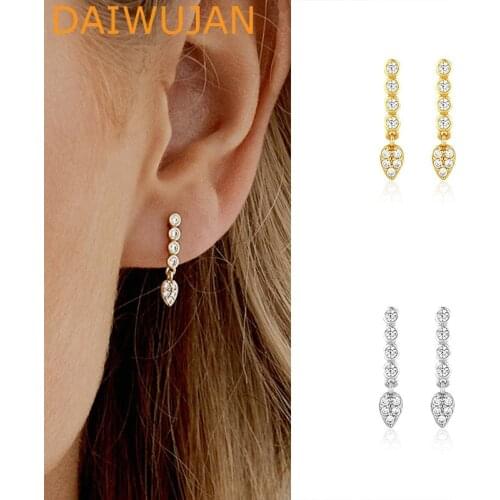 DAIWUJAN Mini Luxury Real 925 Sterling Silver Drop Earrings Full Crystal Water Drop Earrings For Women Punk Wedding Jewelry