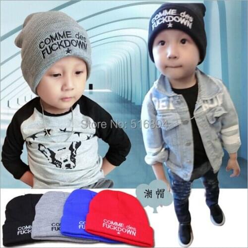 Retail Winter knitting hat for children fashion beanies warm boy cap kids Letters Embroidery skullies beanies for girl