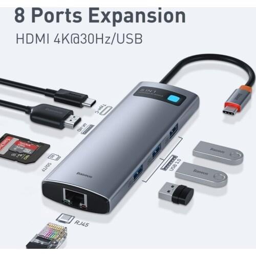 Xiaomi Baseus USB C HUB Type C To HDMI-compatible USB 3.0 Adapter 8 In 1 Type C HUB Dock for MacBook Pro Air USB C Splitter Hot
