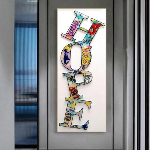 Inspirational Letters HOPE Canvas Painting Colorful Graffiti Street Art Posters and Print Wall Art Picture for Living Room Decor