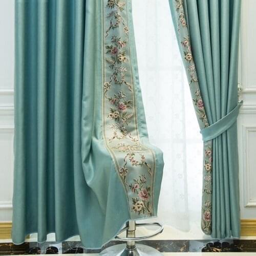 European modern fresh cotton linen curtain living room bedroom color matching embroidery shade cloth curtain bay window balcony